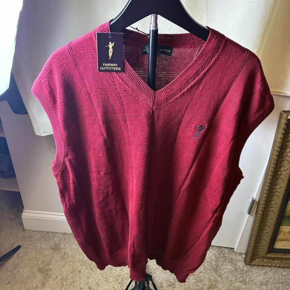 Fairway Outfitters Mens XL Burgundy 100% Cotton Golf Sweater Vest NWT V Neck